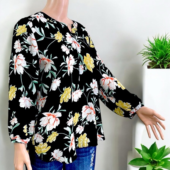 JM Collection Lotus Flower Floral Pleated Tunic Blouse Crepe Polyester Top - Picture 10 of 16